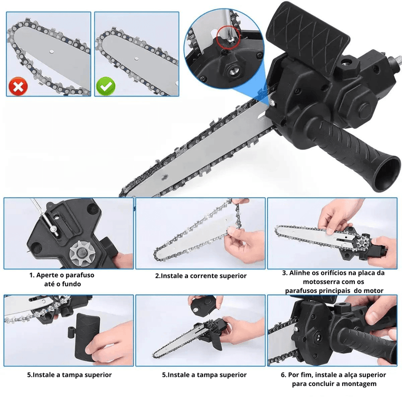 Kit Adaptador de Motosserra para Furadeira e Parafusadeira Elétrica Drill Chainsaw 6 Pol - OutletNomad